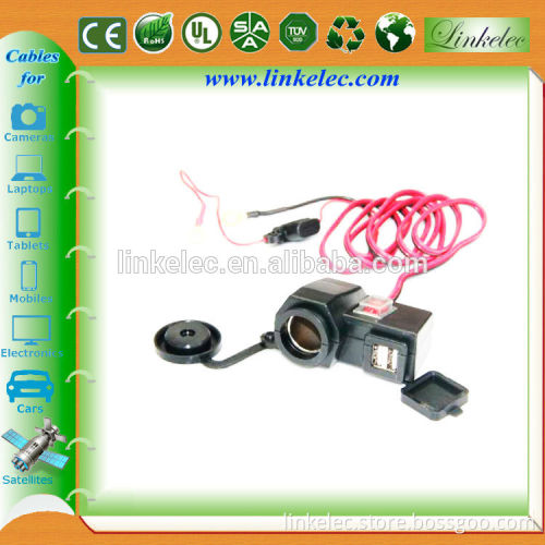 Double USB waterproof Power Socket Motorcycle Hardwire Charging Cable with Switch 5v
